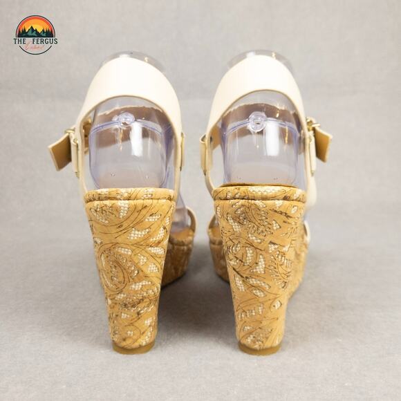 Arturo Chiang White Nude Wedge Summer Sandals Ankle Strap Neutral Women's Size 8 - Picture 9 of 12